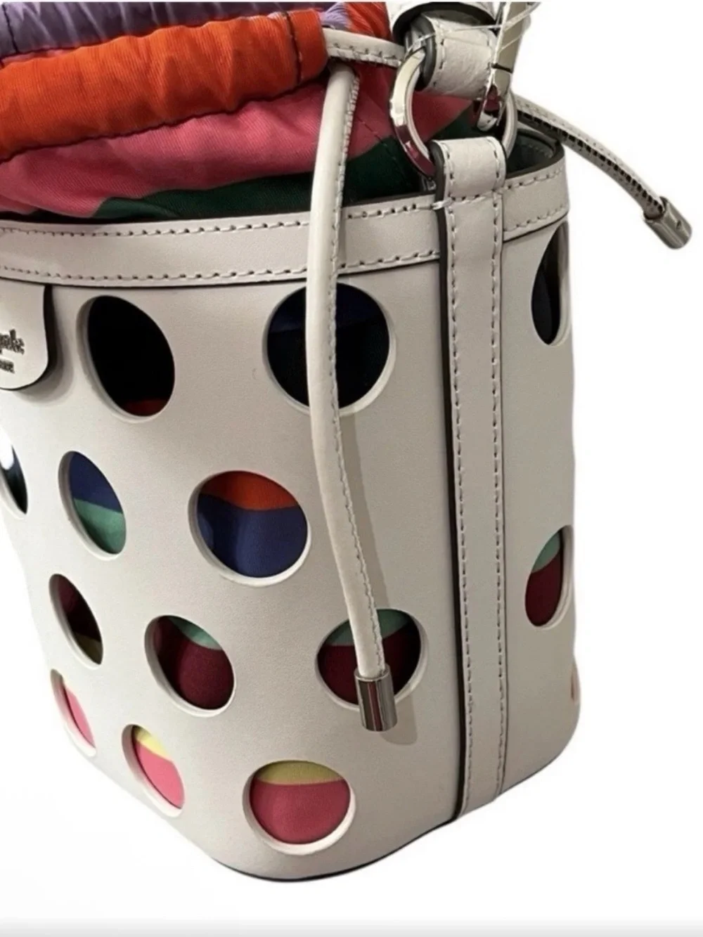 KWOT Kate Spade Pippa Perforated Dot Leather Bucket Bag with Multicolor Liner